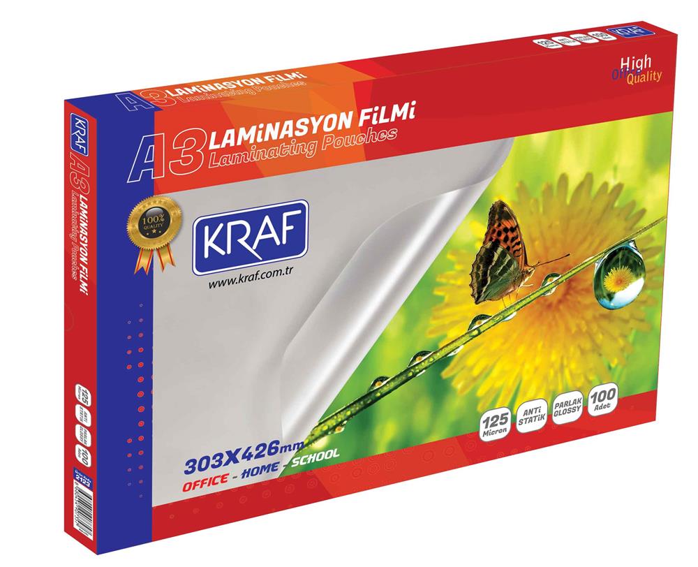 KRAF LAMİNASYON FİLMİ A3 303mmX406mm 125 MİCRON