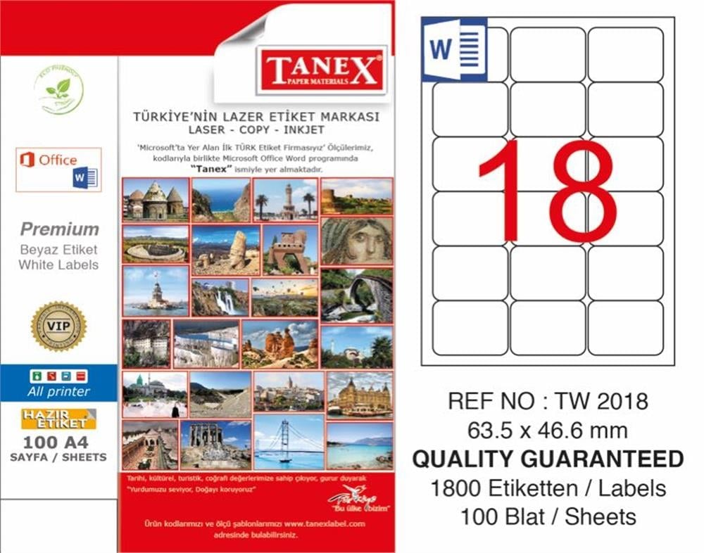 TANEX LASER ETİKET TW-2018 63.5 X 46.6 MM