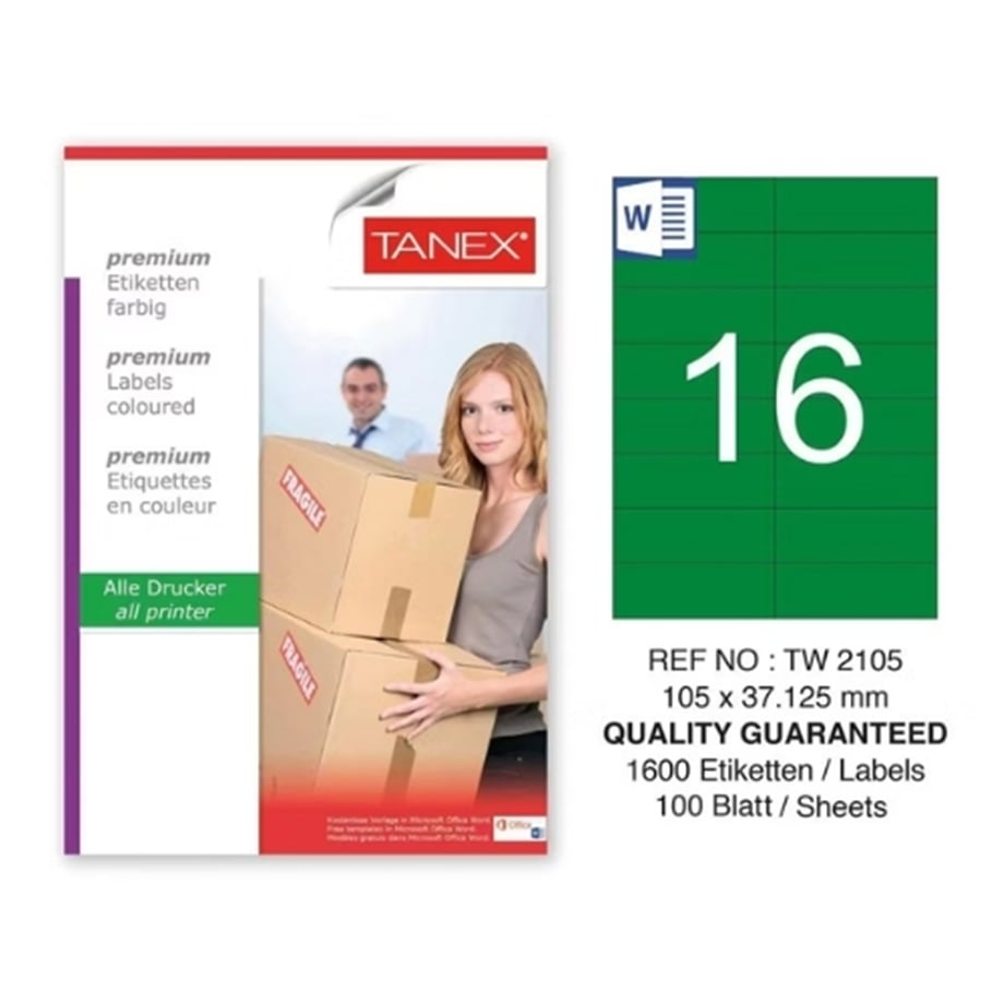 TANEX LASER ETİKET TW-2105 105 X 37.125 YEŞİL