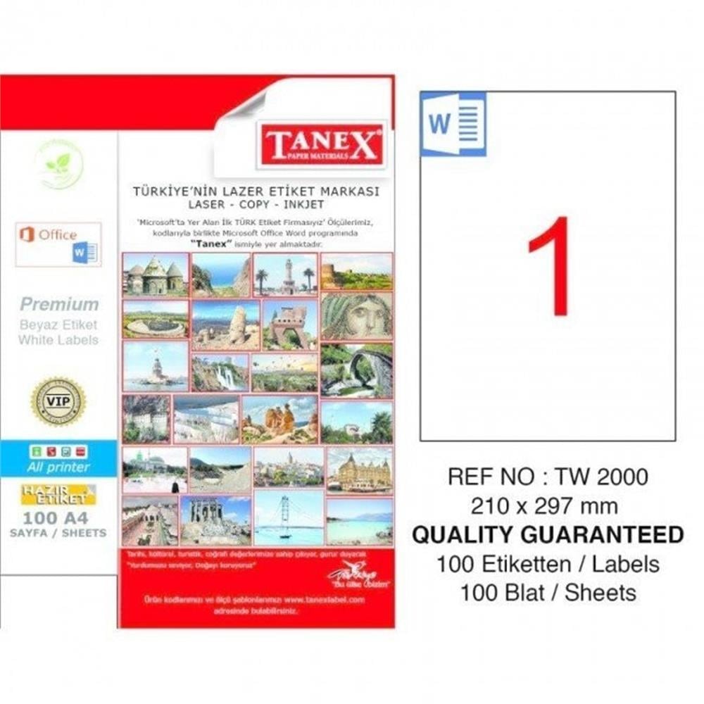 TANEX VIP POLYESTER LASER ETİKET TW-2000 210 X 297
