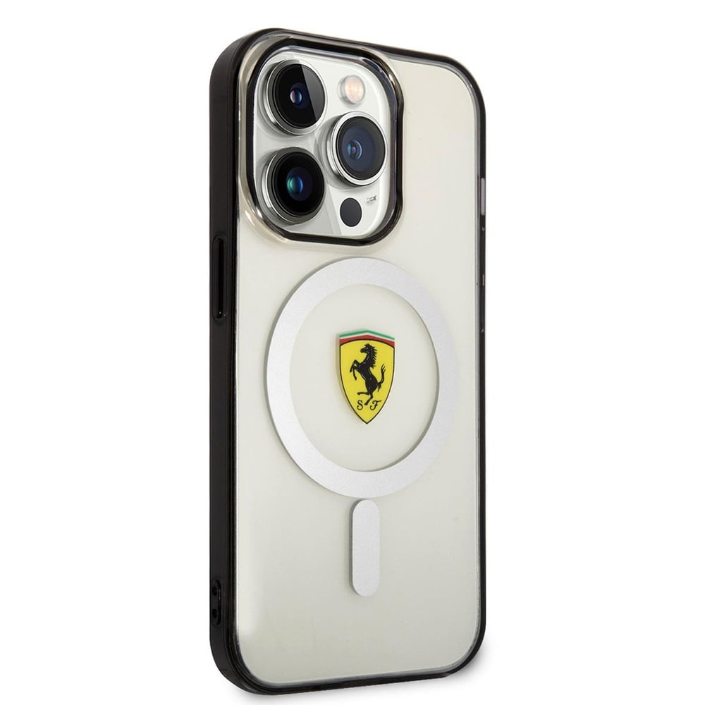 Apple iPhone 14 Pro Kılıf Ferrari M-safe Şarj Özellikli Transparan Dizayn Kapak
