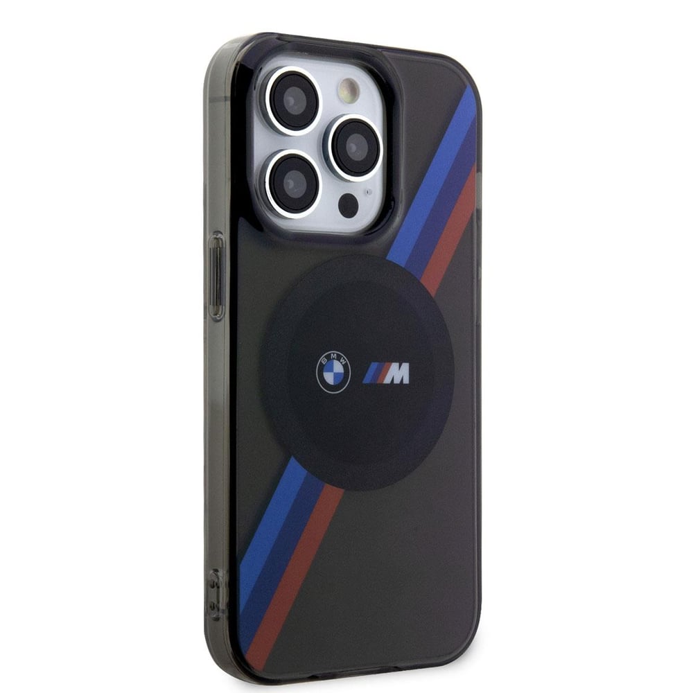 Apple iPhone 14 Pro Max Kılıf BMW M-safe Şarj Özellikli Transparan 3 Renkli Şerit Dizayn Kapak