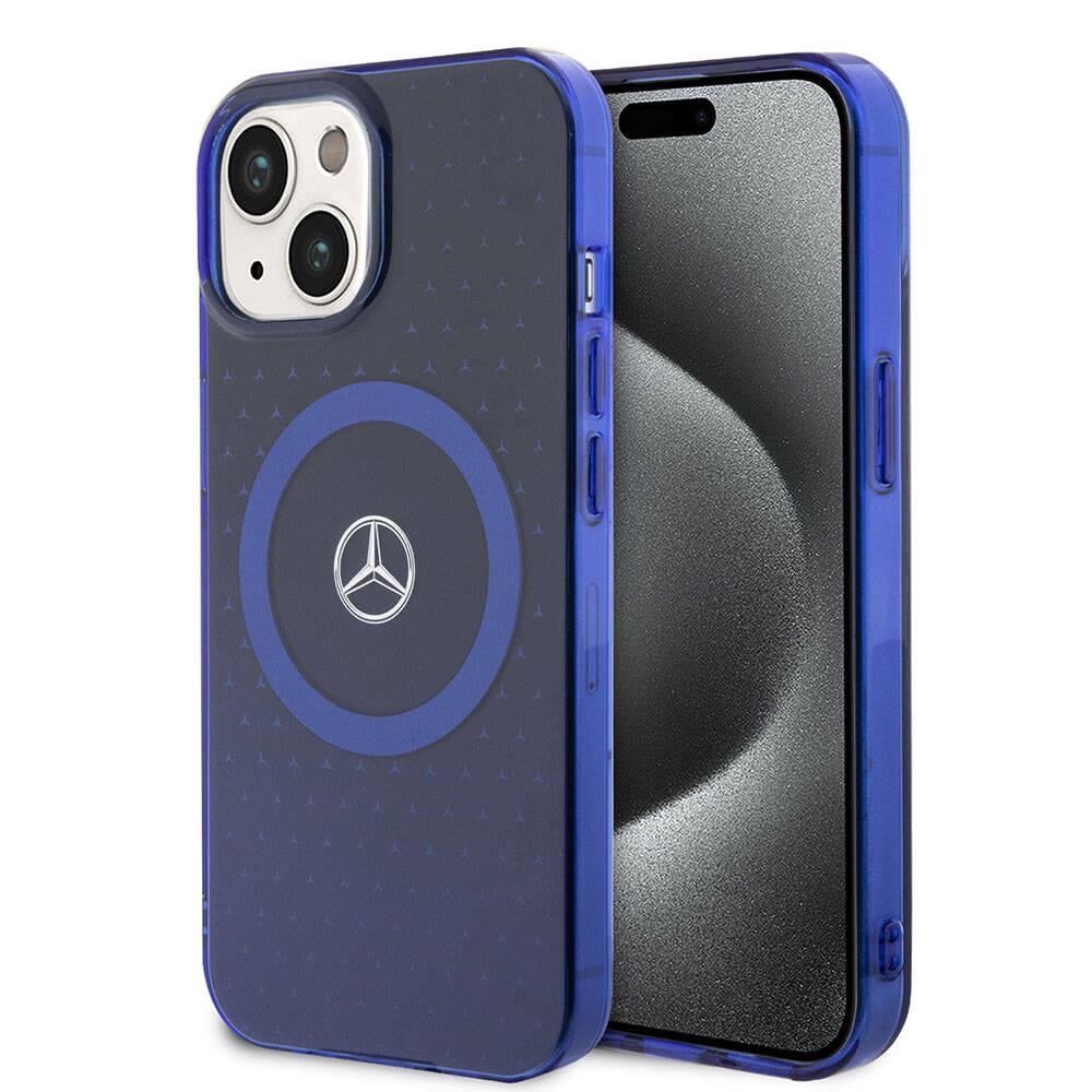 Apple iPhone 15 Kılıf Mercedes Benz Orjinal Lisanslı M-safe Şarj Özellikli Çift Katmanlı Mavi Yıldız Desenli Kapak