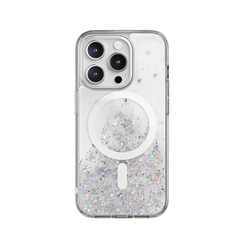 Apple iPhone 15 Pro Kılıf M-safe Şarj Özellikli Parlayan Simli Şeffaf Lisanslı Switcheasy Starfield-M Kapak