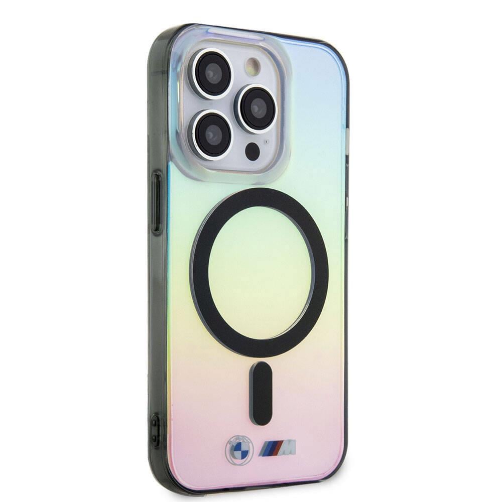 Apple iPhone 15 Pro Max Kılıf BMW M-safe Şarj Özellikli Transparan Renk Geçişli Iridescent Orjinal Lisanslı Kapak