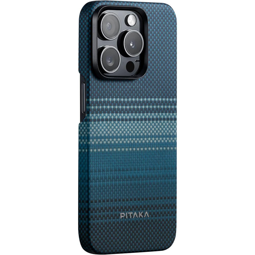 Apple iPhone 15 Pro Max Kılıf M-safe Şarj Özellikli Aramid Fiber Pitaka Tactile Woven Sunset-Moonrise Serisi Moonrise Kapak