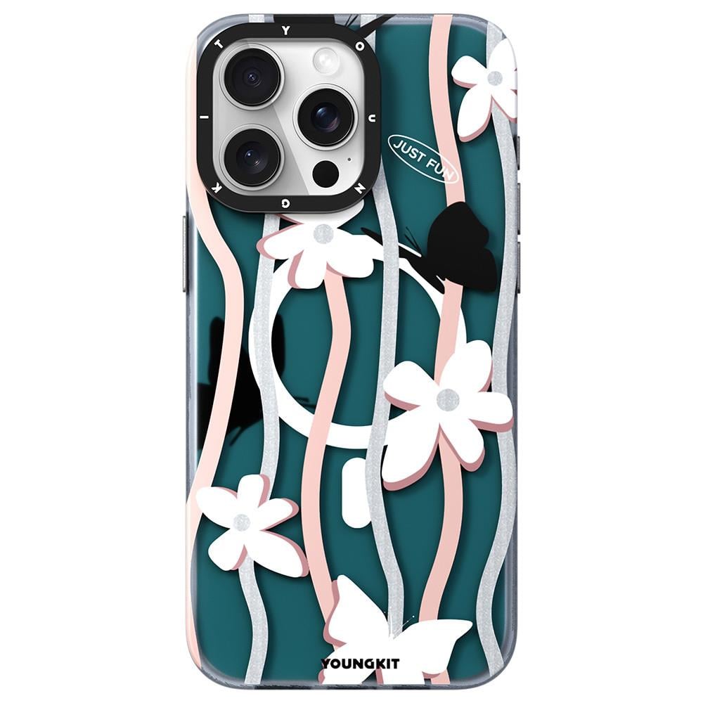 Apple iPhone 15 Pro Max Kılıf M-safe Şarj Özellikli Airbagli Çift Katmanlı Youngkit Star&Butterfly Serisi Kapak