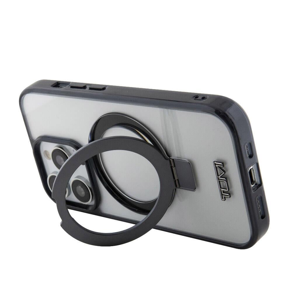 Apple iPhone 15 Pro Max Kılıf TUMI Orjinal Lisanslı M-safe Şarj Özellikli Metal Logolu Ring Standlı Silikon Kapak