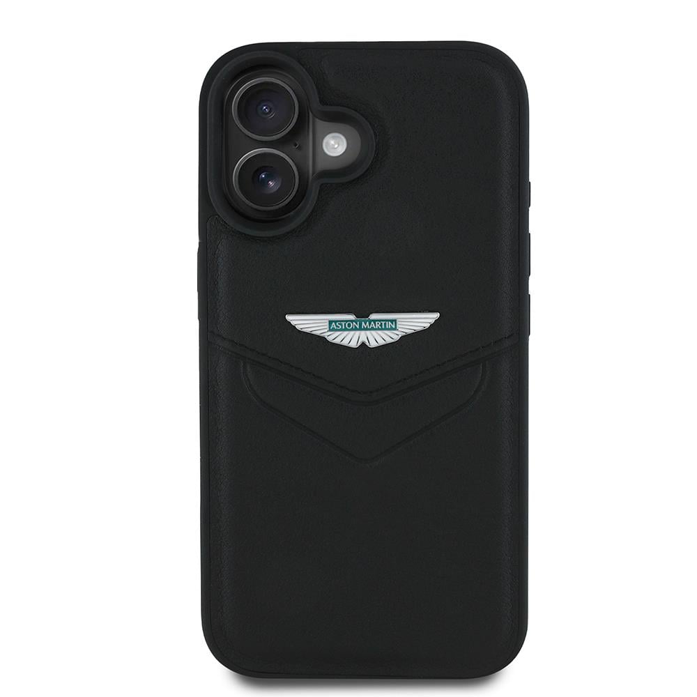 Apple iPhone 16 Kılıf Aston Martin Orjinal Lisanslı Victory Dizayn PU Deri Metal Logolu Kapak