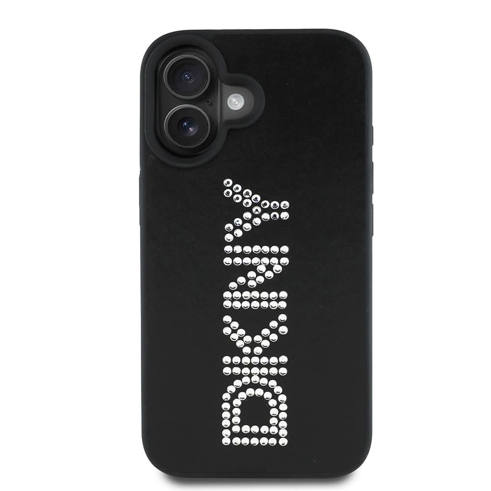 Apple iPhone 16 Kılıf DKNY Orjinal Lisanslı Taşlı DKNY Yazılı Metalik Rhinestones PU Deri Kapak