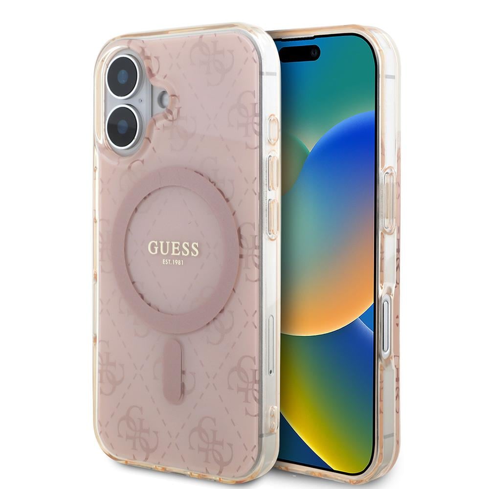 Apple iPhone 16 Kılıf Guess Orjinal Lisanslı M-safe Şarj Özellikli IML Baskılı Klasik Logolu 4G Desenli Kapak