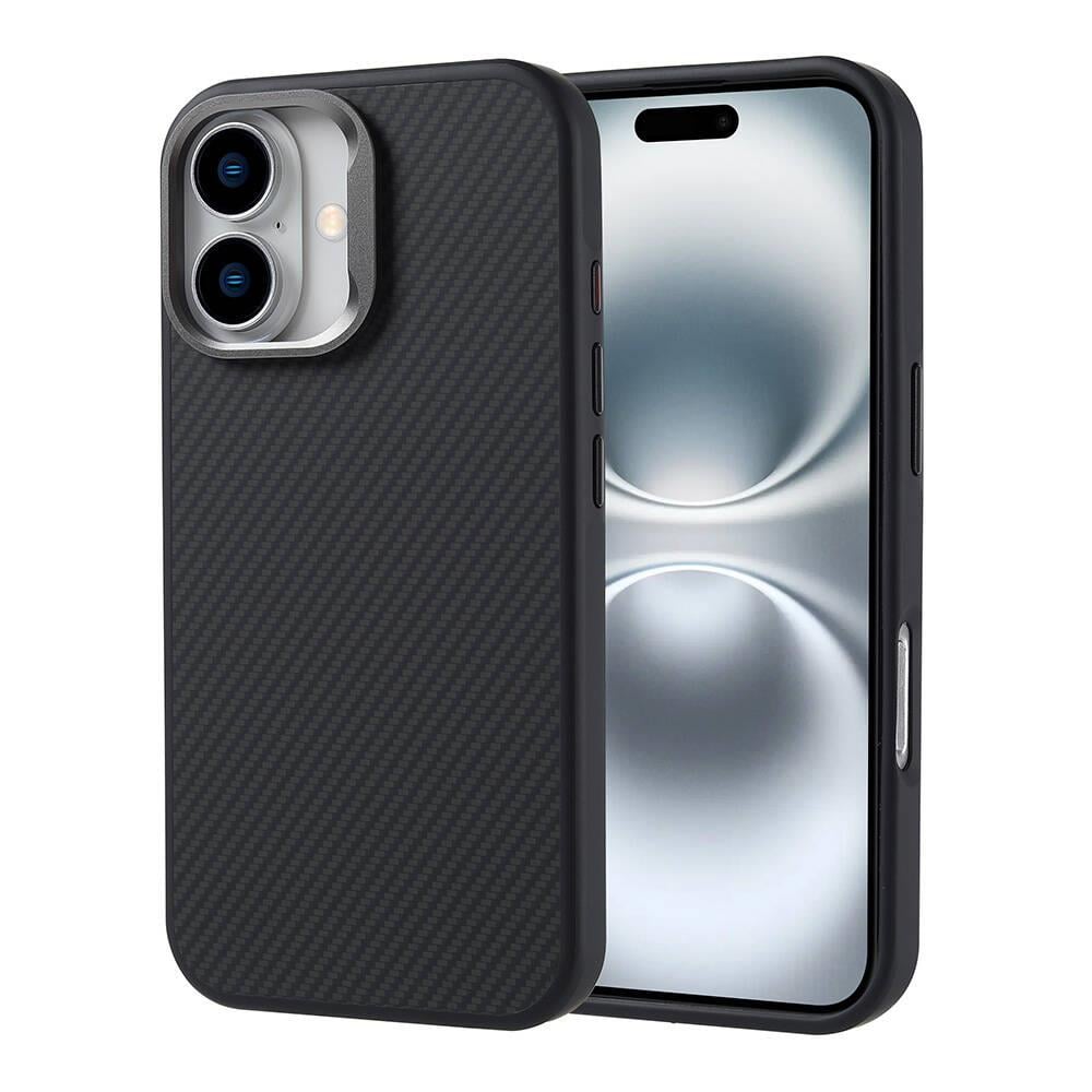 Apple iPhone 16 Kılıf M-safe Şarj Özellikli Karbon Fiber Görünümlü Zore Troy Kapak