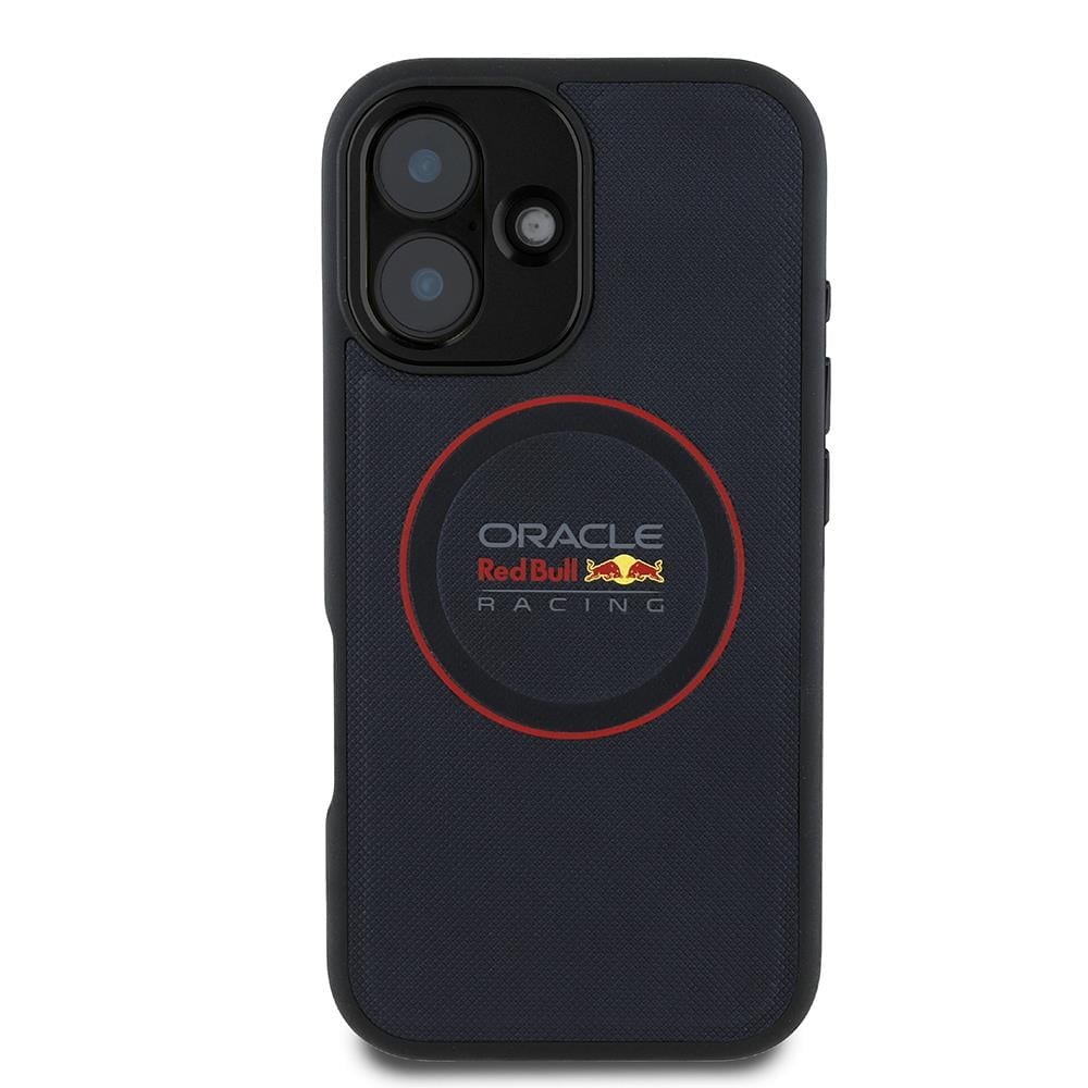 Apple iPhone 16 Plus Kılıf Redbull Orjinal Lisanslı M-safe Şarj Özellikli Kırmızı Halka ve Logo Kabartmalı PU Deri Kapak