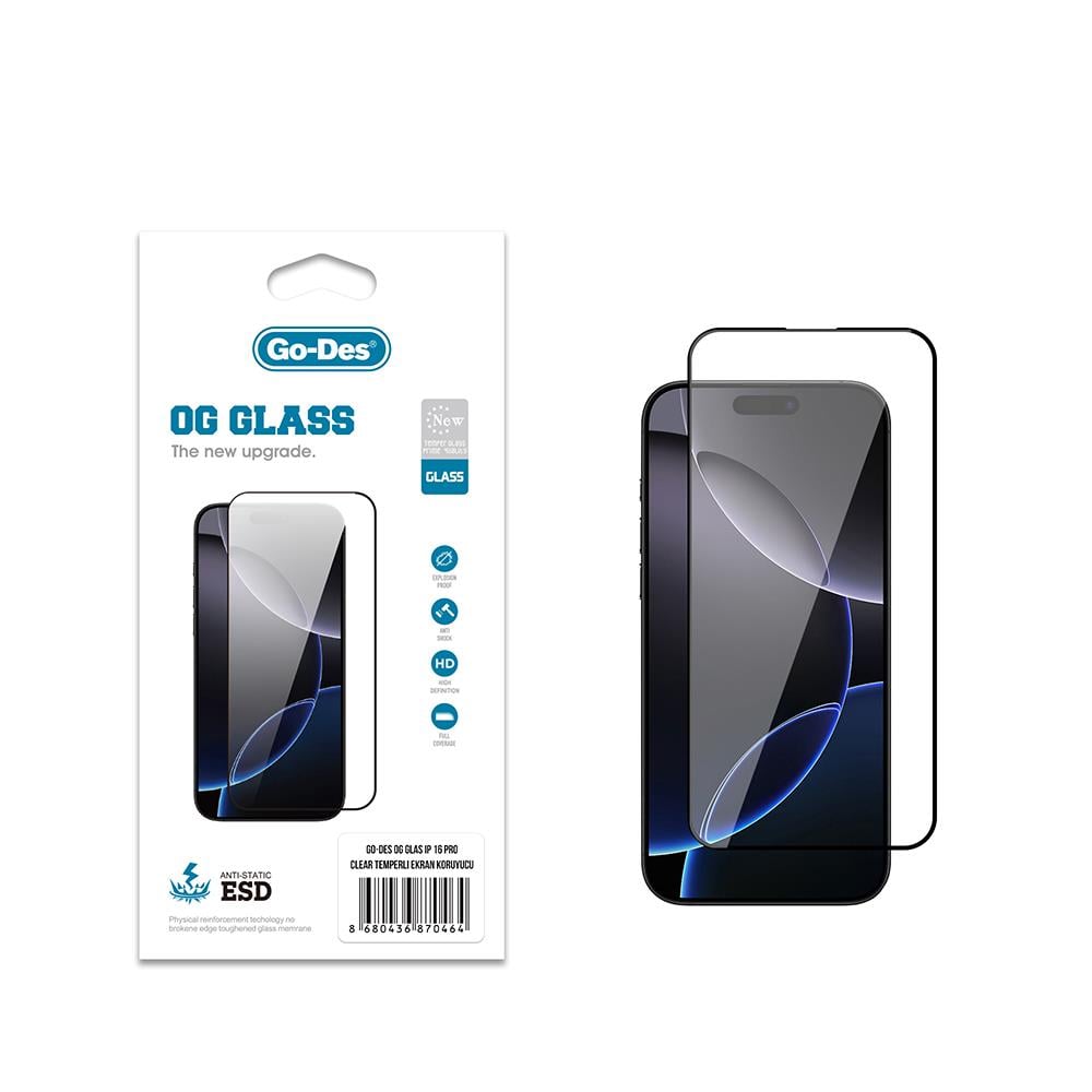Apple iPhone 16 Pro Go Des OG Glass Antistatik Temperli Cam Ekran Koruyucu