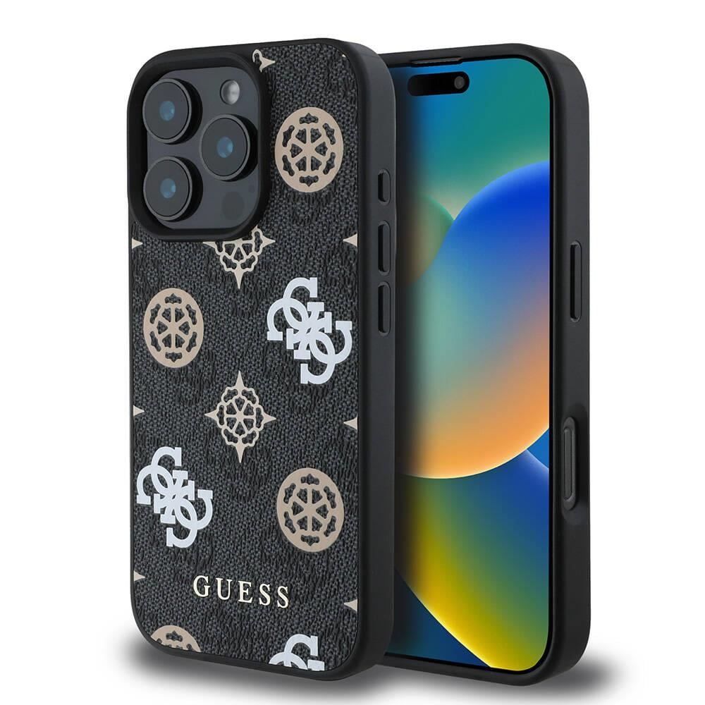 Apple iPhone 16 Pro Kılıf Guess Orjinal Lisanslı M-safe Şarj Özellikli 4G Desenli Yazı Logolu Peony Kapak