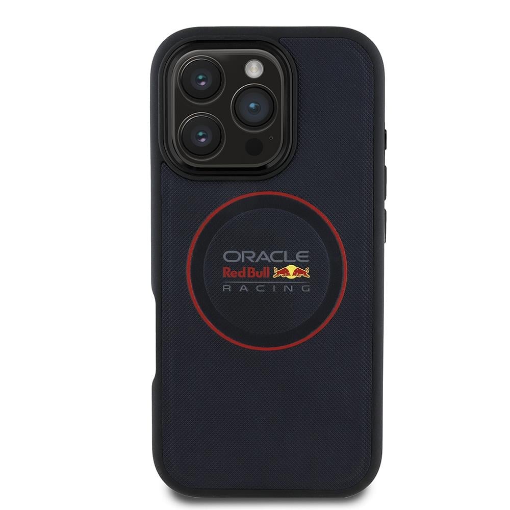 Apple iPhone 16 Pro Kılıf Redbull Orjinal Lisanslı M-safe Şarj Özellikli Kırmızı Halka ve Logo Kabartmalı PU Deri Kapak