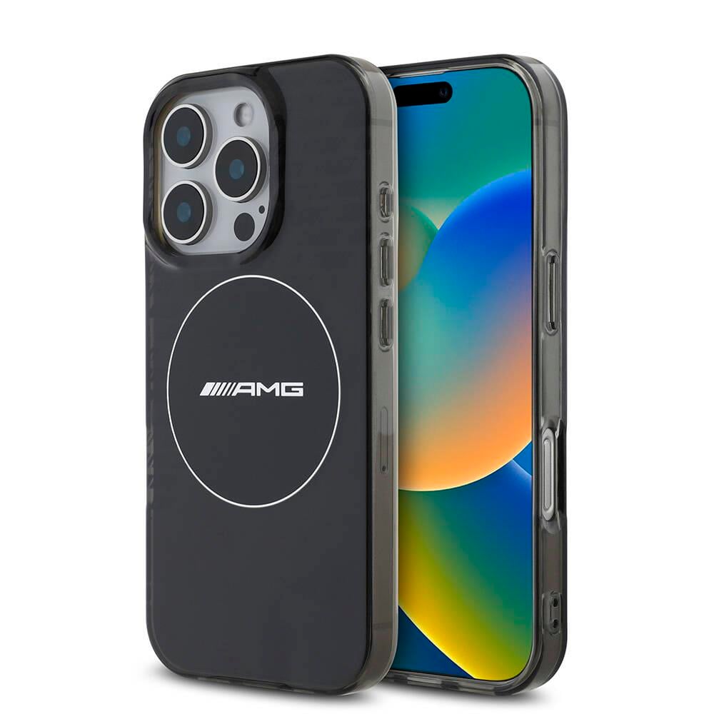 Apple iPhone 16 Pro Max Kılıf AMG Orjinal Lisanslı M-safe Şarj Özellikli IML Baskı Logolu Smoked Kapak