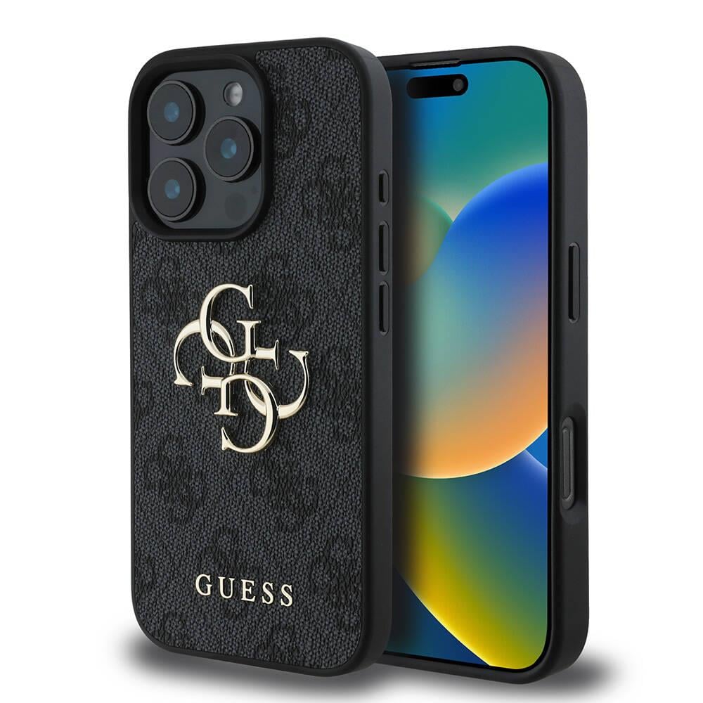 Apple iPhone 16 Pro Max Kılıf Guess Orjinal Lisanslı PU Deri 4G Desenli Metal Büyük 4G ve Yazı Logolu Kapak