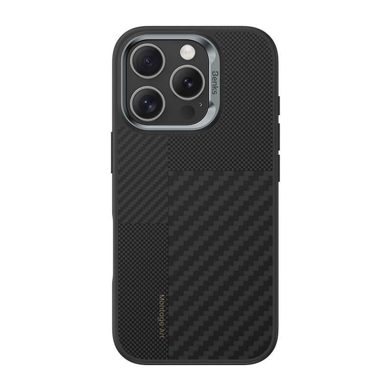 Apple iPhone 16 Pro Max Kılıf M-safe Şarj Özellikli Karbon Fiber Benks Montage Hybrid ArmorPro Kevlar Kapak