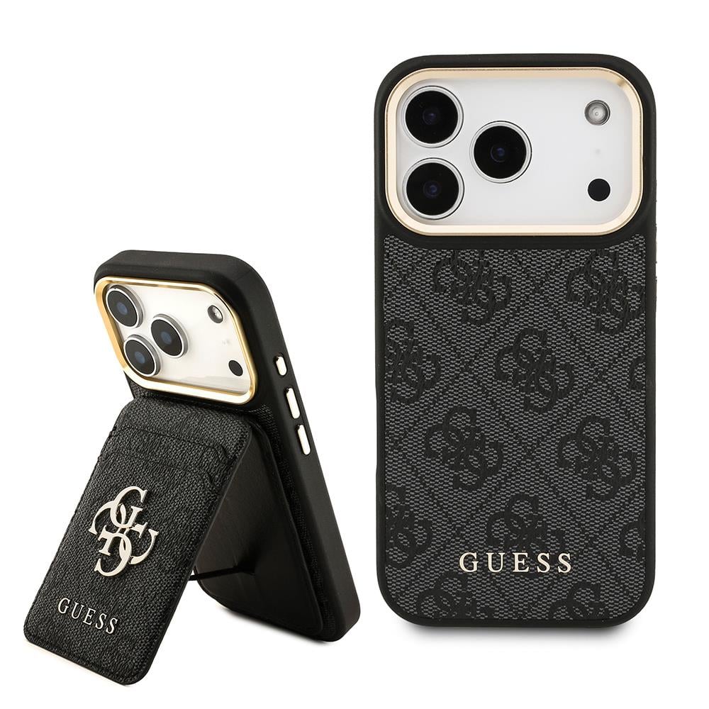 Apple iPhone 17 Pro Kılıf Guess Orjinal Lisanslı M-safe Şarj Özellikli 4G Metal Büyük Logolu Kartlıklı Kapak