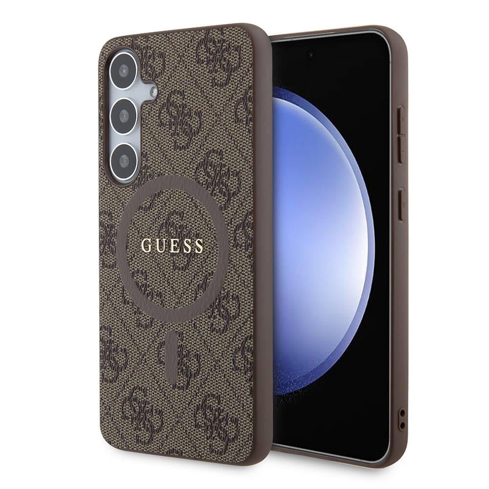 Galaxy S24 Plus Kılıf Guess Orjinal Lisanslı M-safe Şarj Özellikli PU Halkalı 4G Desenli Yazı Logolu Kapak