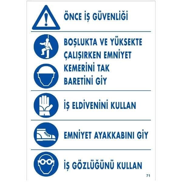 Önce İş Güvenliği Uyarı LevhasıİSG-71-2535SÖnce İş Güvenliği Uyarı Levhası
