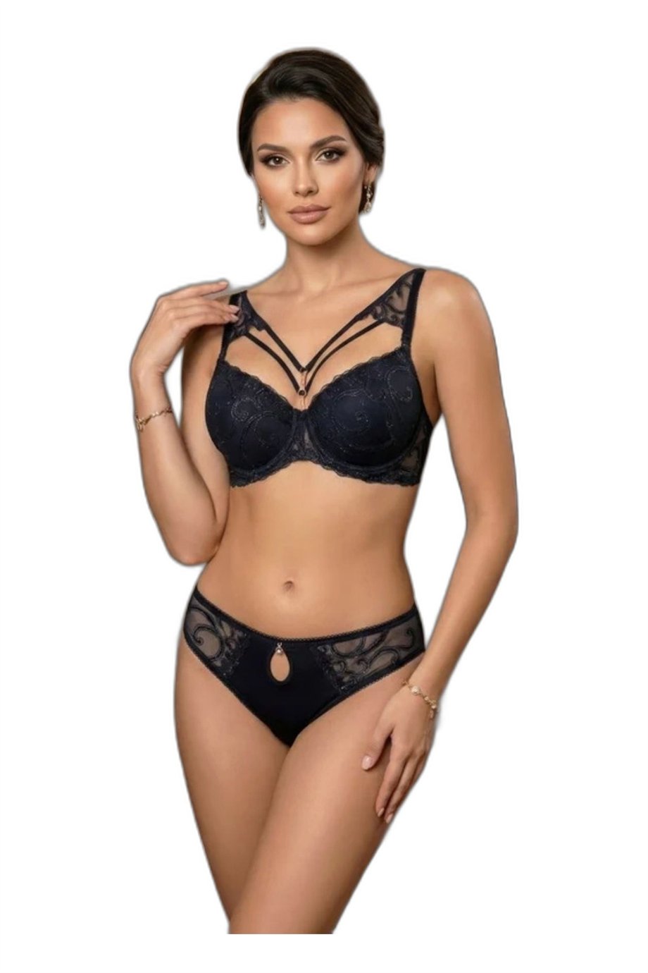 Le Jardin 5010 Kadın Brodeli Push Up Dolgulu Taşlı B Cup Sütyen Takım