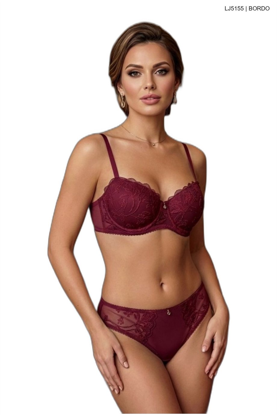 Le Jardin 5155 Kadın Dantelli Brodeli Taşlı B Cup Sütyen Takım