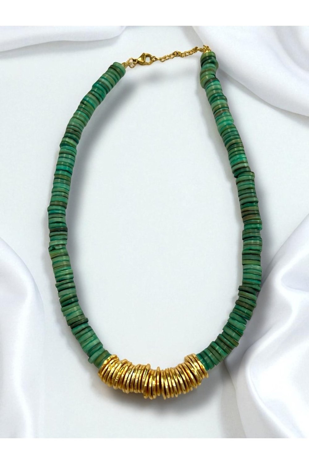 Doğal taş gold detaylı kolye