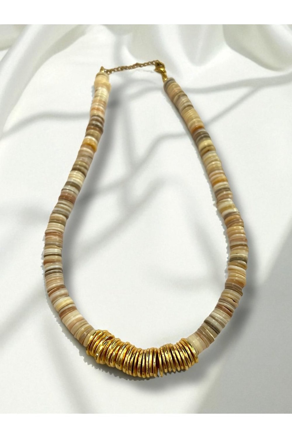 Doğal taş gold detaylı kolye