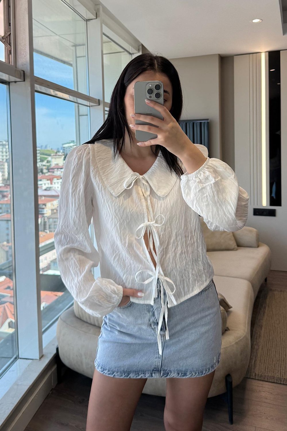 BEBE YAKA BAĞLAMALI GÖMLEK-beyaz