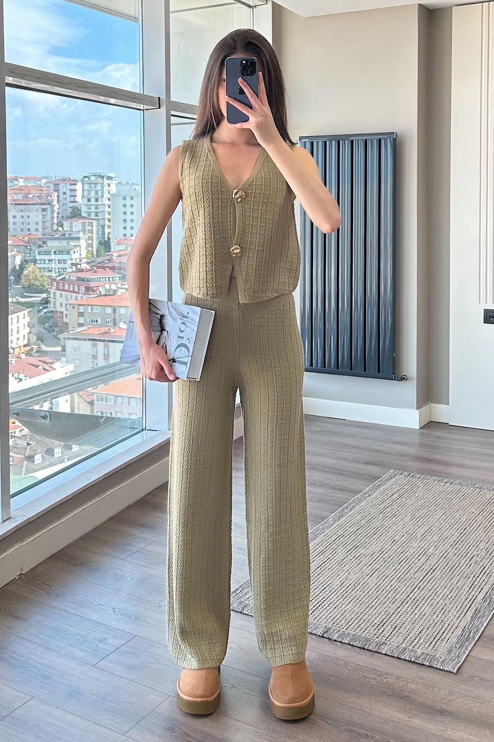 GOLD DÜĞMELİ YELEK TAKIM-Yeşil