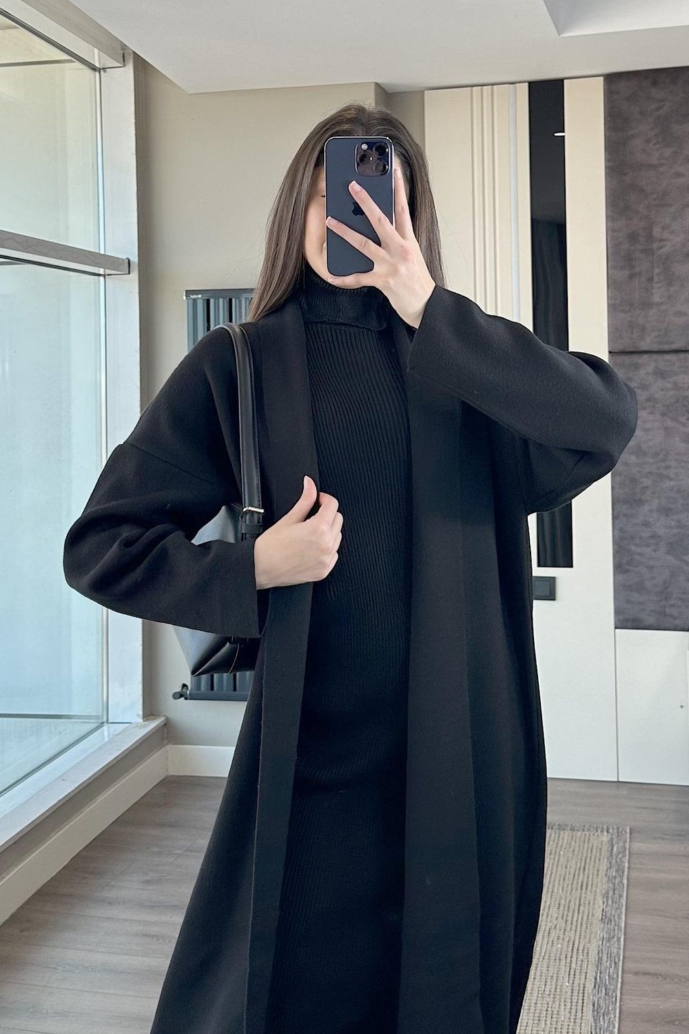 HIRKALI TRİKO ELBİSE-Siyah