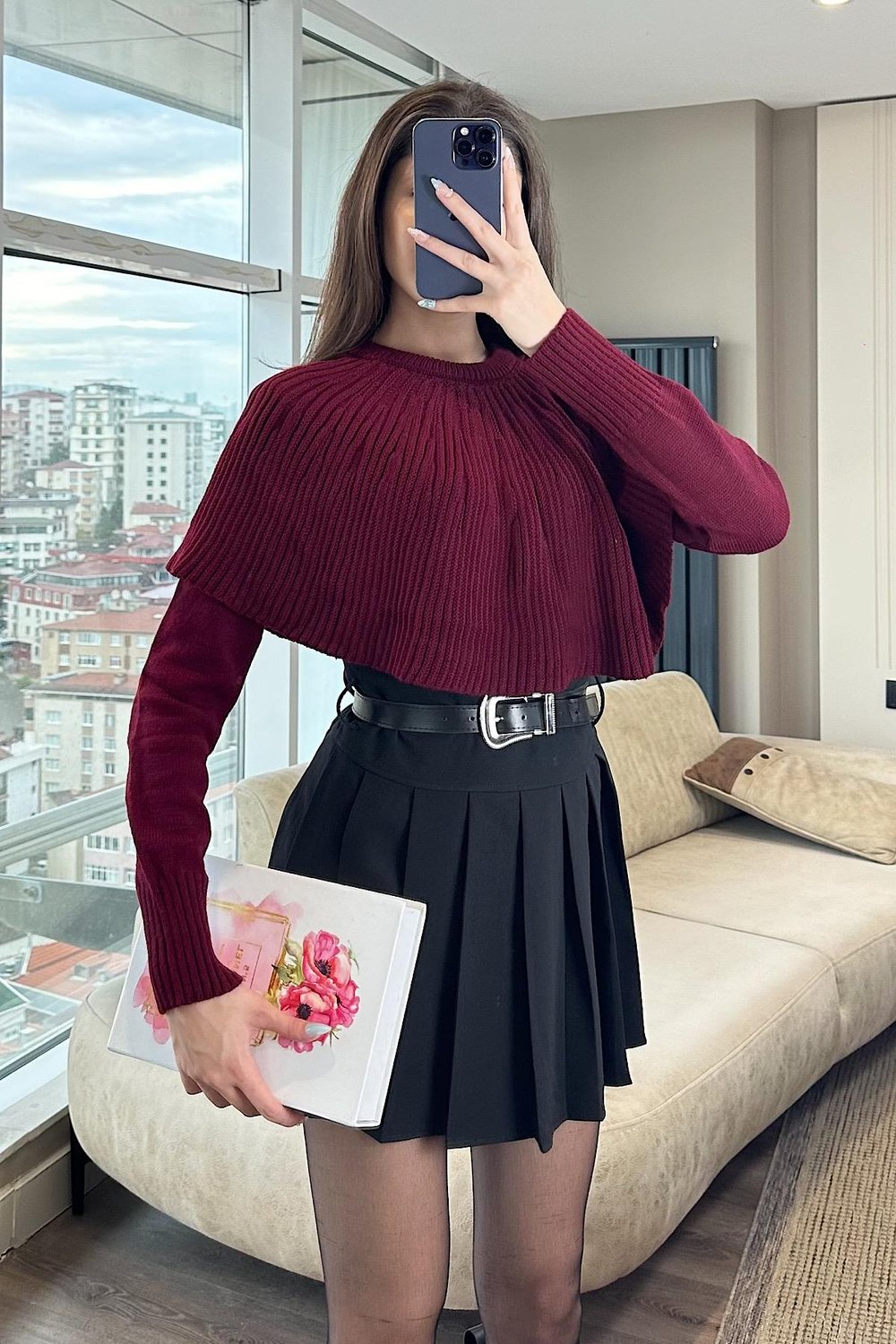 NUVİN PELERİN KAZAK-Bordo