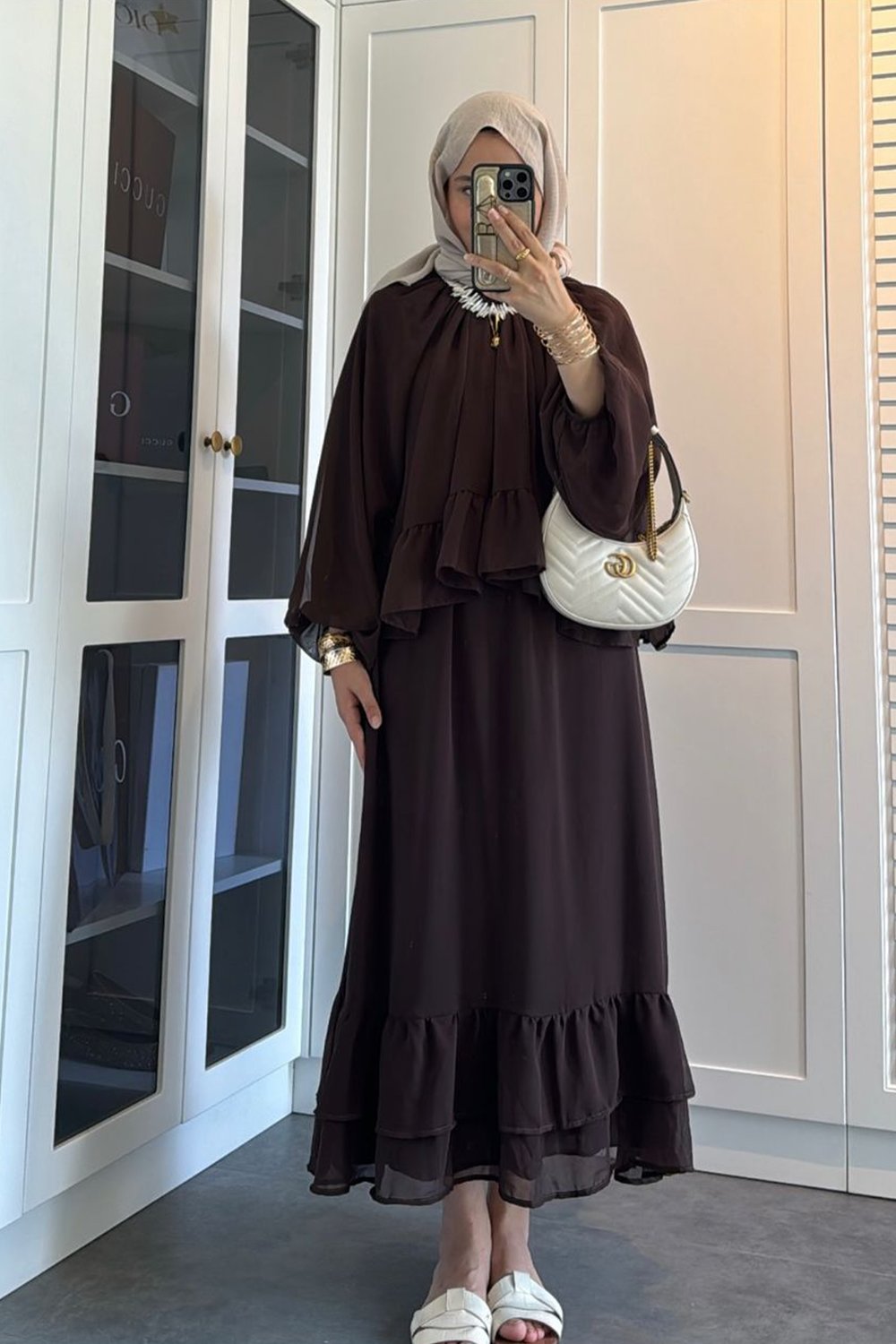 ELLA ŞİFON ETEKLİ TAKIM KAHVERENGİ
