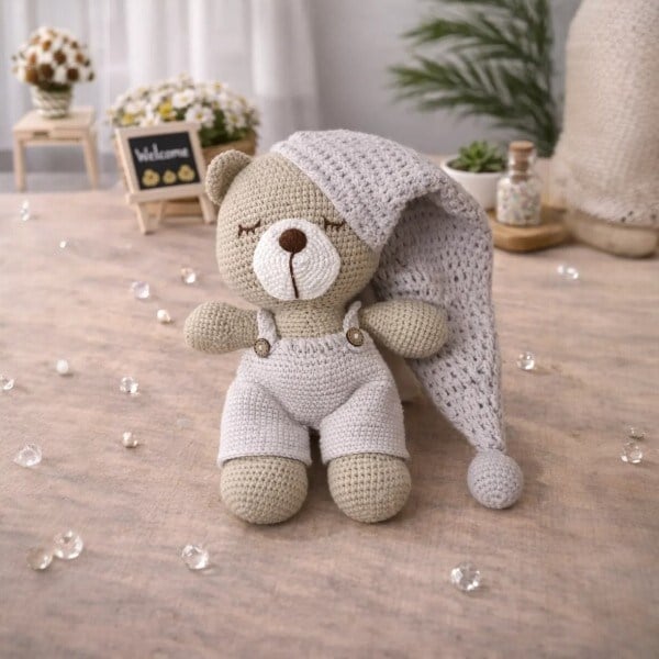 24cm amigurumi uyku arkadası ayıcık el örgüsü oyuncak