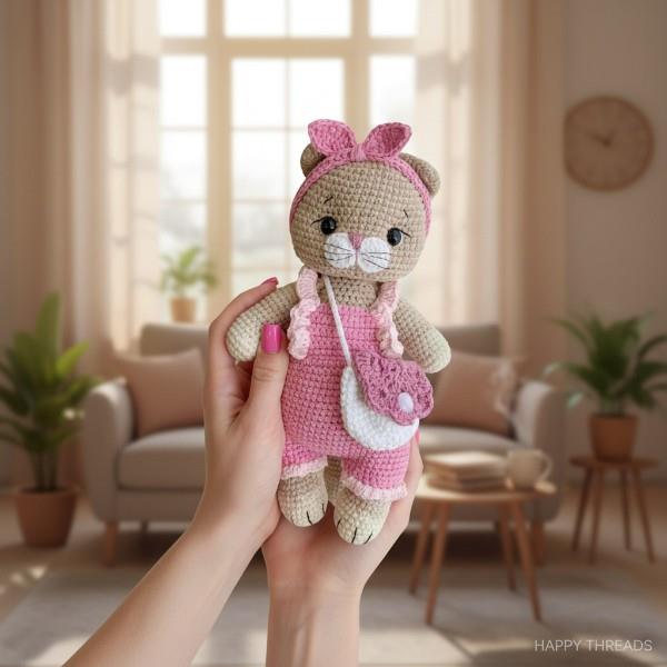Amigurumi pembe tulumlu kedi