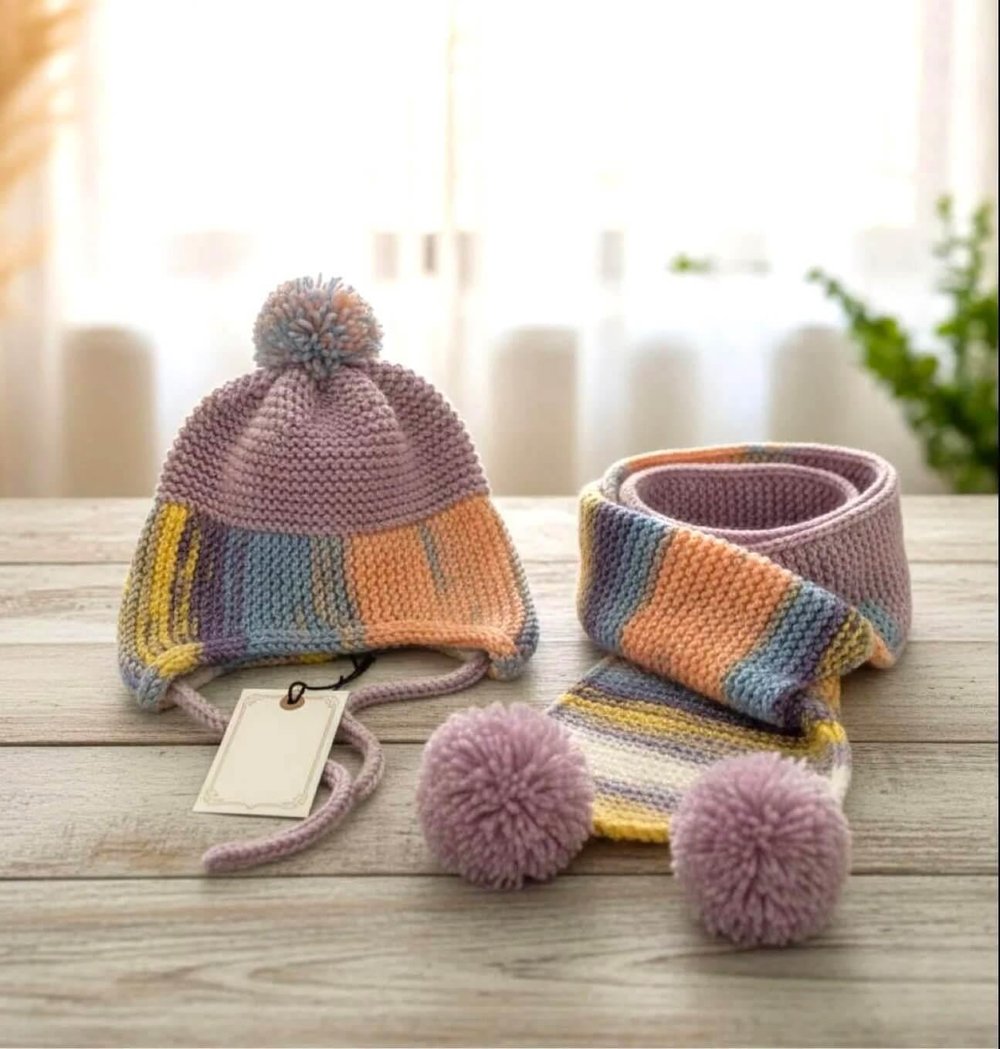 Bambu Karışımlı Renkli Bebek Atkı Bere Takımı