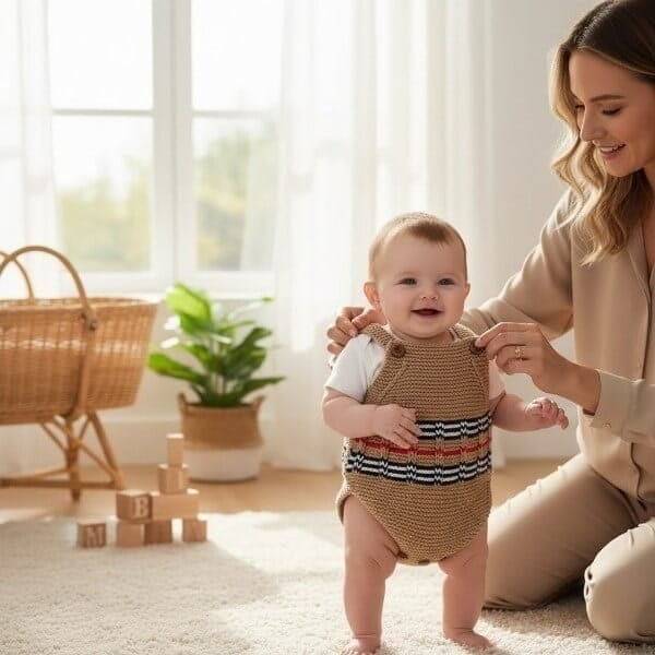 Burberry Desenli Bebek Tulum Salopet-El Emeği