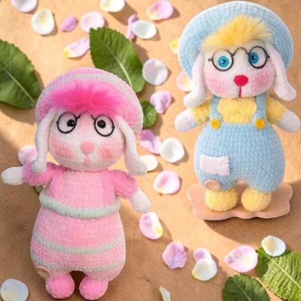Gözlüklü Bunny Tavşan Amigurumi Oyuncak 25 cm - El Yapımı Sevimli Tavşan Oyuncak