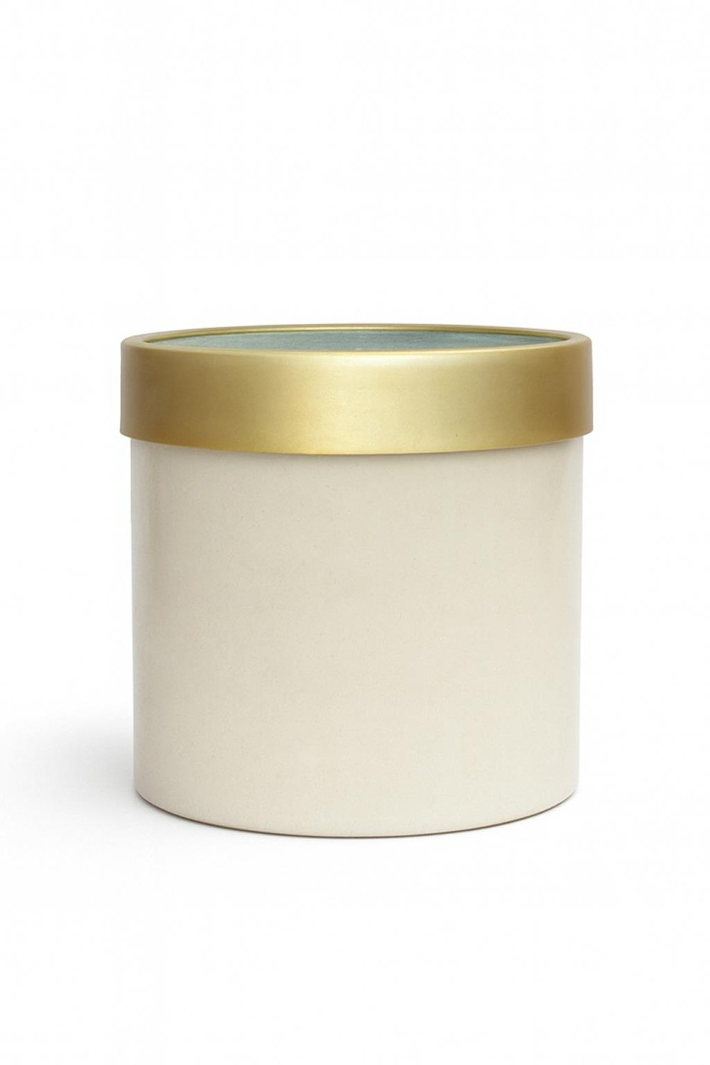 Alüminyum Beyaz Renk - Gold Çember Detaylı Silindir Saksı 35x36 cm