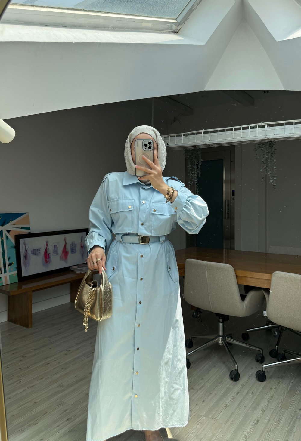 Burbery Tasarım Elbise-Mavi
