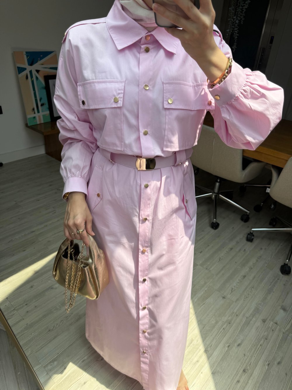 Burbery Tasarım Elbise-Pembe