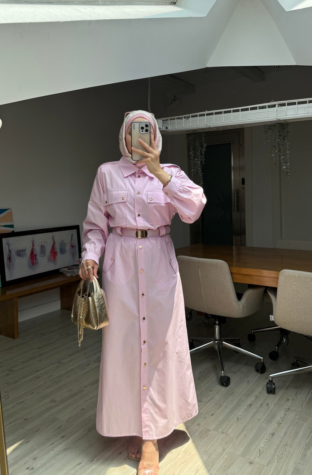 Burbery Tasarım Elbise-Pembe