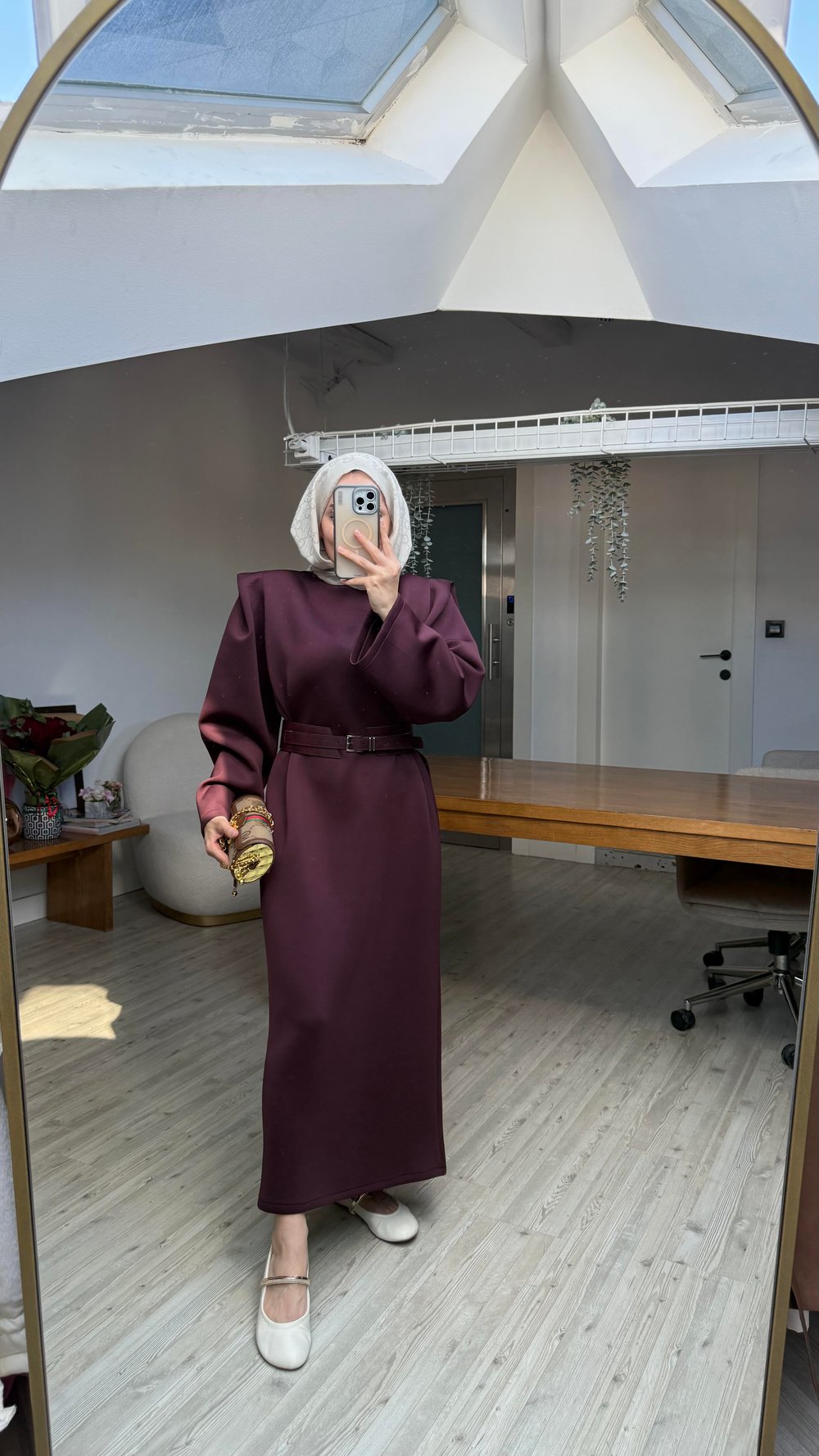 Diana Kemerli Puf Elbise Mürdüm