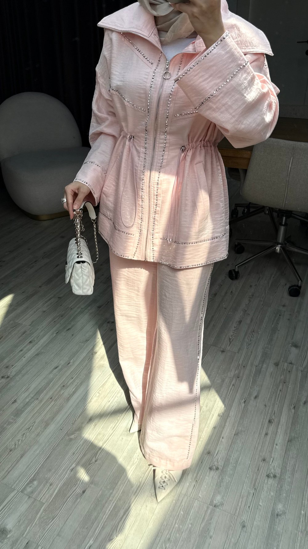 Disa Taşlı Jakarlı Takım | Pembe