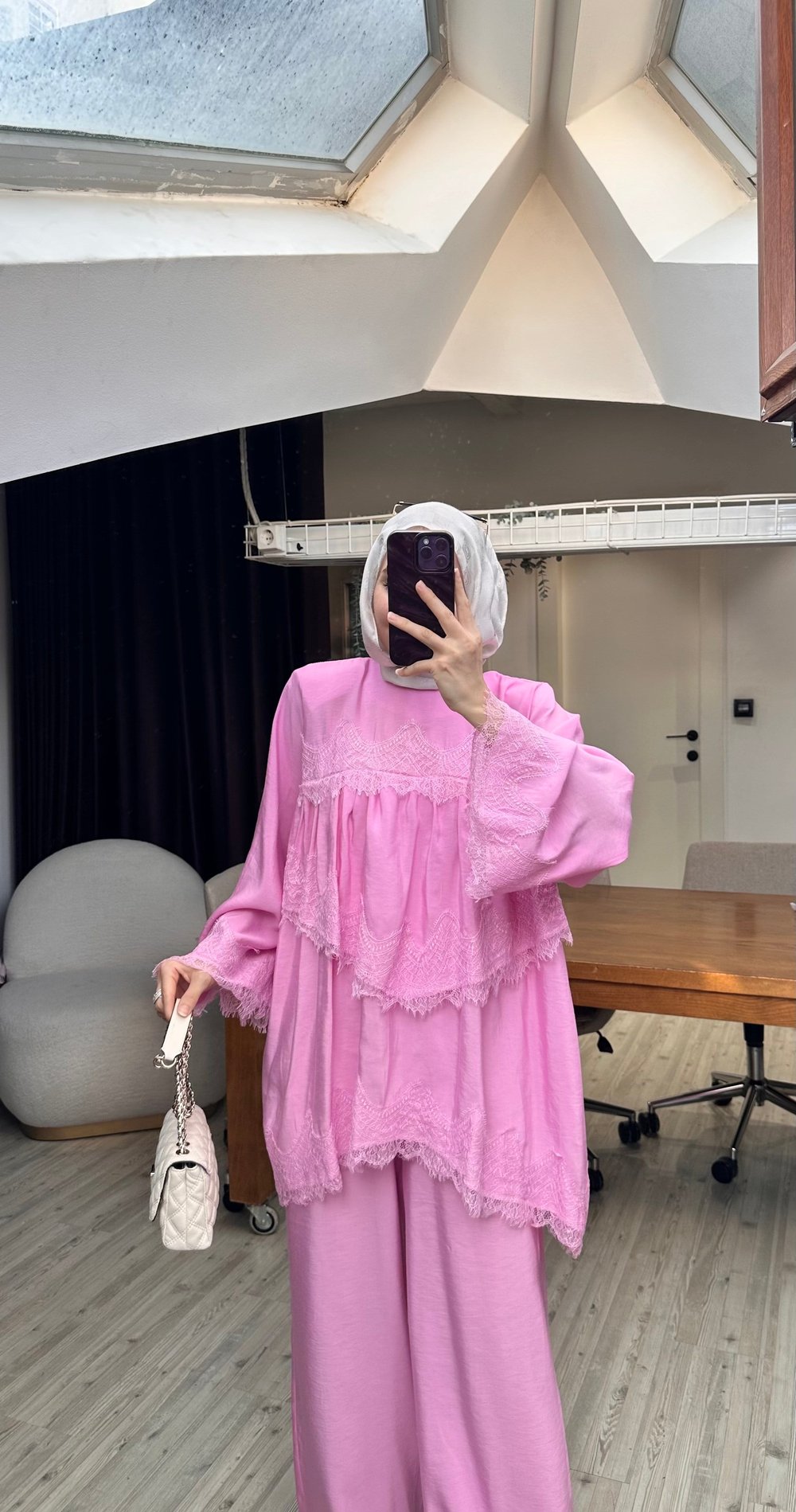 Güpürlü İthal Takım-Pembe
