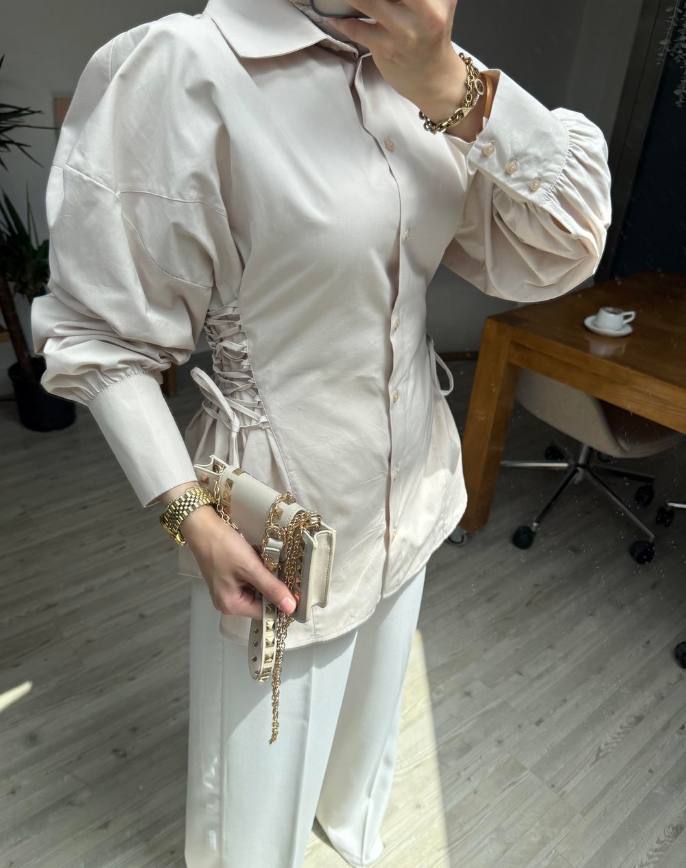 Helena Tasarım Gömlek -Bej