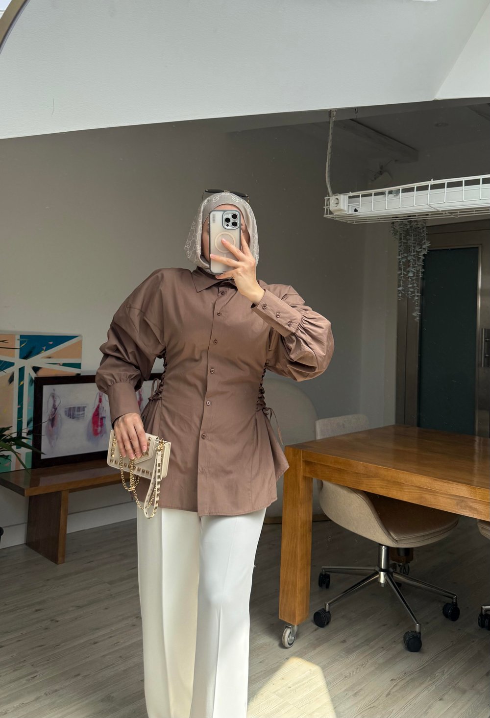 Helena Tasarım Gömlek -Kahverengi 