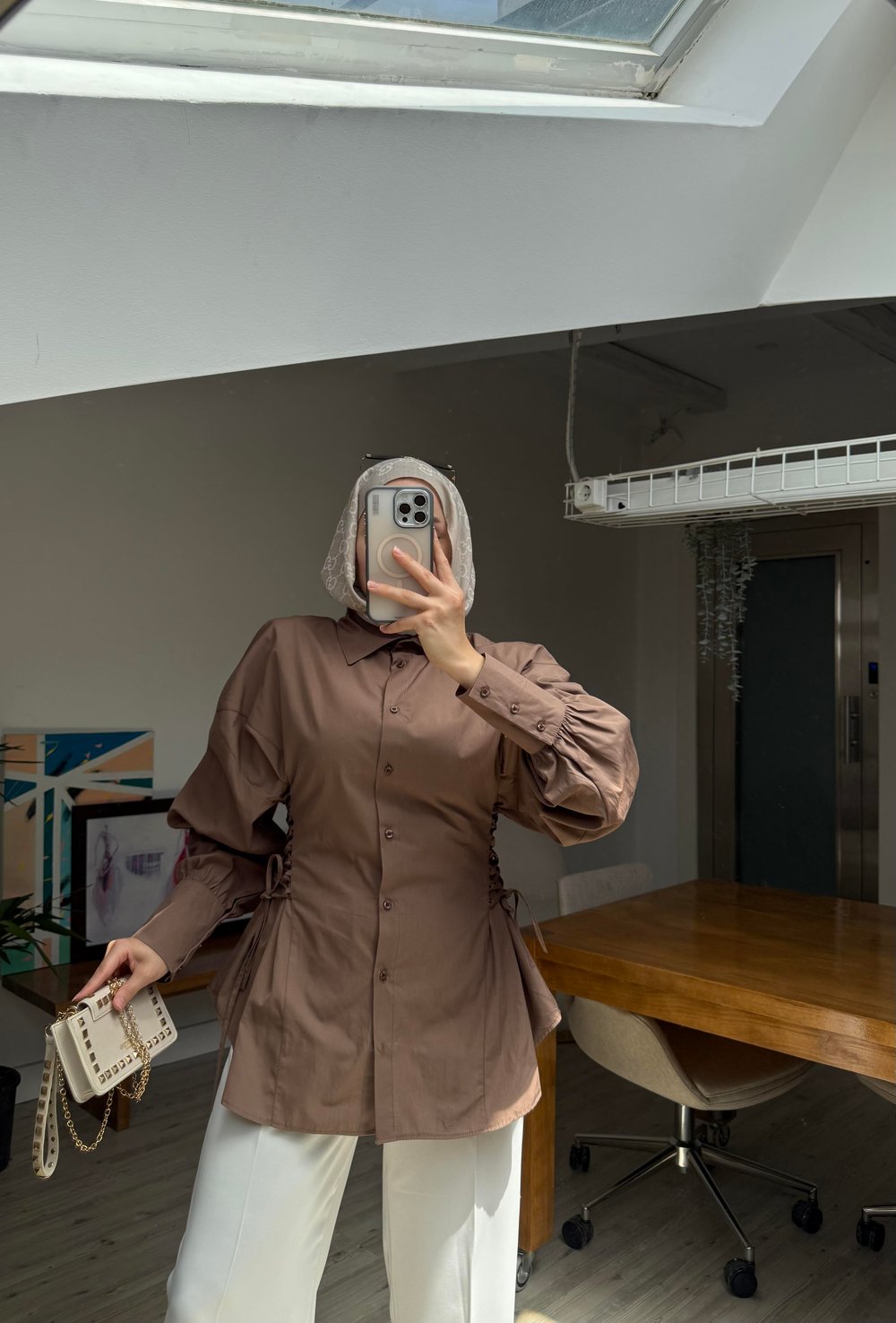Helena Tasarım Gömlek -Kahverengi 